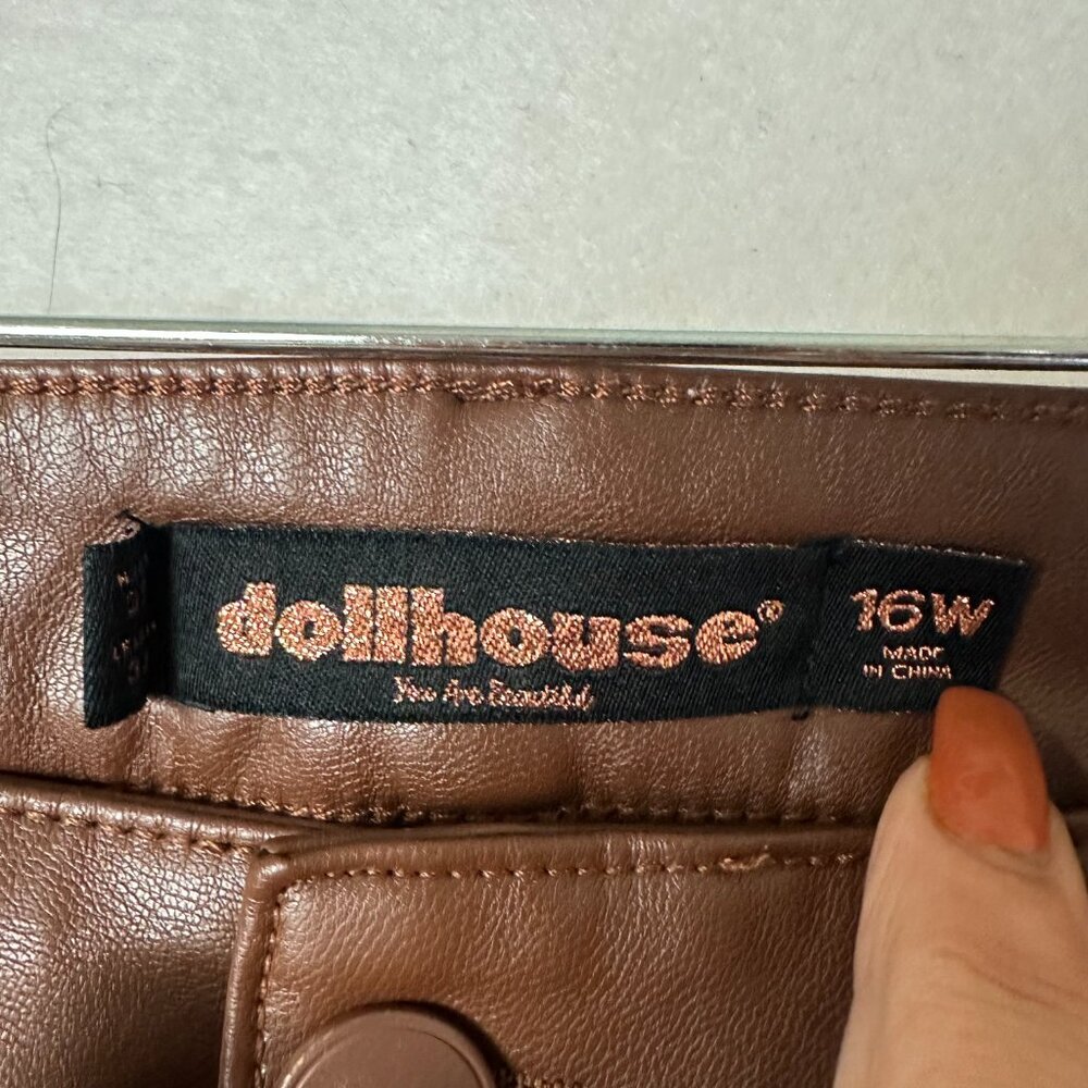 Dollhouse brown Flare Faux Leather Pants Sz 16W Rock Grunge Festival split leg - Picture 6 of 7